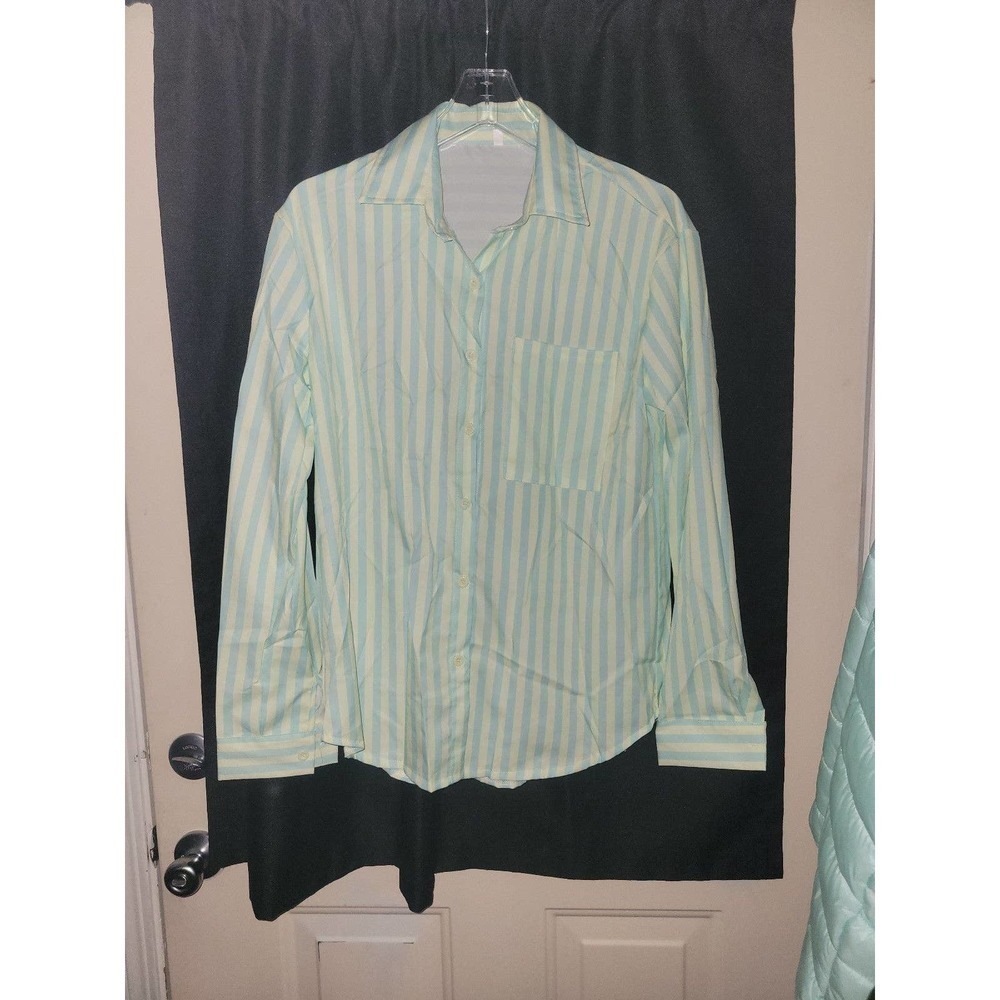 Women button down Shirt small, yellow, teal